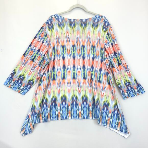 Ruby Rd Tunic Top Women 2X Geometric Beaded Multicolor Handkerchief Hem Pullover - Picture 2 of 9
